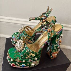 Floral Embellished Green Heels
